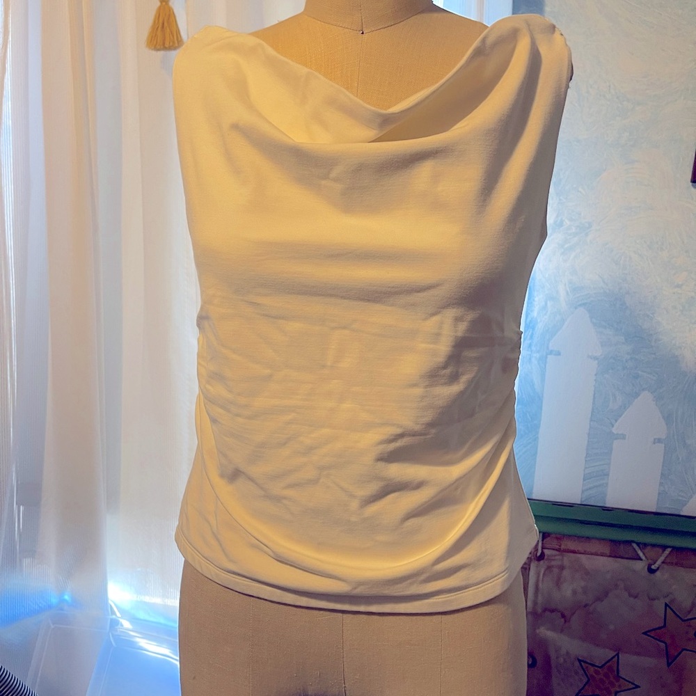 JCrew sleeveless top with ruched sides and adjustable owl neckline in cream - M